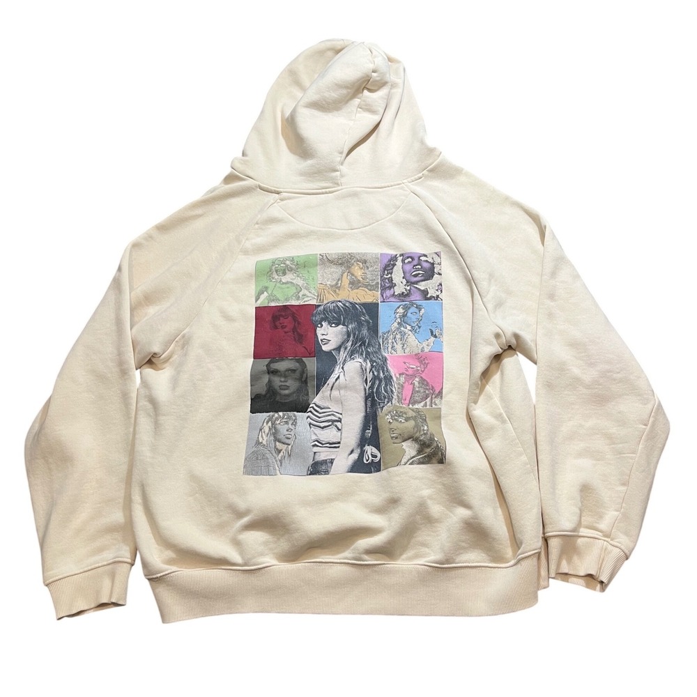 Official Taylor Swift The Eras‎ Tour Cream Hoodie Multicolor Back Size Large